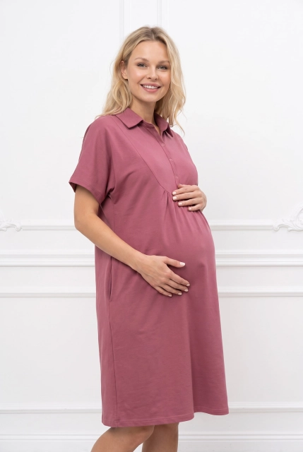 Koszula nocna ciążowa i do karmienia z kołnierzykiem Paola  Malaga - Dolce Sonno
