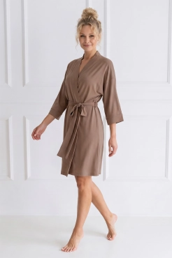 Szlafrok damski Wendy z miękkiej dzianiny bawełnianej Mocca Silk Touch – Dolce Sonno