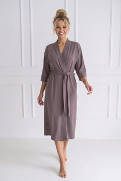 Długi szlafrok damski Winnet Moor z miękkiej dzianiny bawełnianej Silk Touch – Dolce Sonno