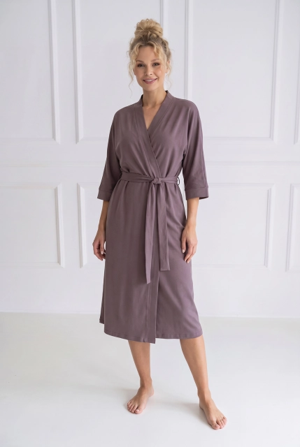 Długi szlafrok damski Winnet Moor z miękkiej dzianiny bawełnianej Silk Touch – Dolce Sonno