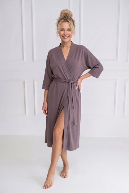 Długi szlafrok damski Winnet Moor z miękkiej dzianiny bawełnianej Silk Touch – Dolce Sonno