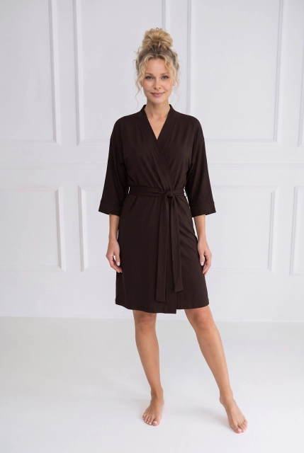 Szlafrok damski Wendy z miękkiej dzianiny bawełnianej Chocolate Silk Touch – Dolce Sonno