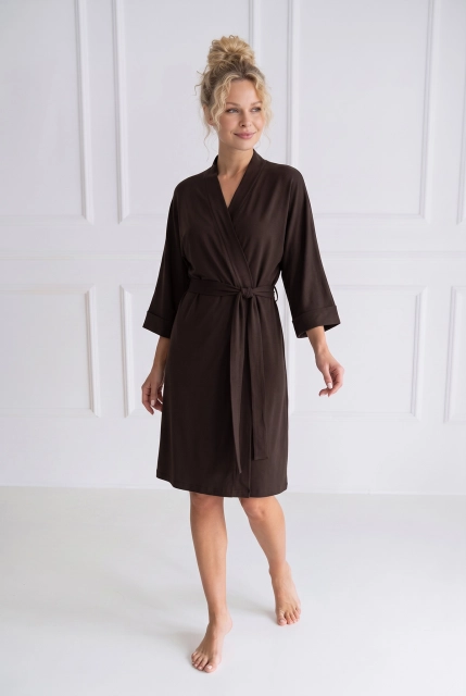 Szlafrok damski Wendy z miękkiej dzianiny bawełnianej Chocolate Silk Touch – Dolce Sonno