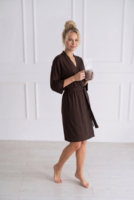 Szlafrok damski Wendy z miękkiej dzianiny bawełnianej Chocolate Silk Touch – Dolce Sonno