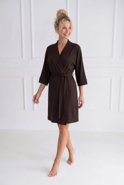 Szlafrok damski Wendy z miękkiej dzianiny bawełnianej Chocolate Silk Touch – Dolce Sonno