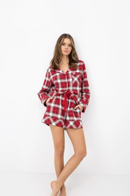 Piżama damska Clariel z bawełnianej flaneli w kratę marki Sensis