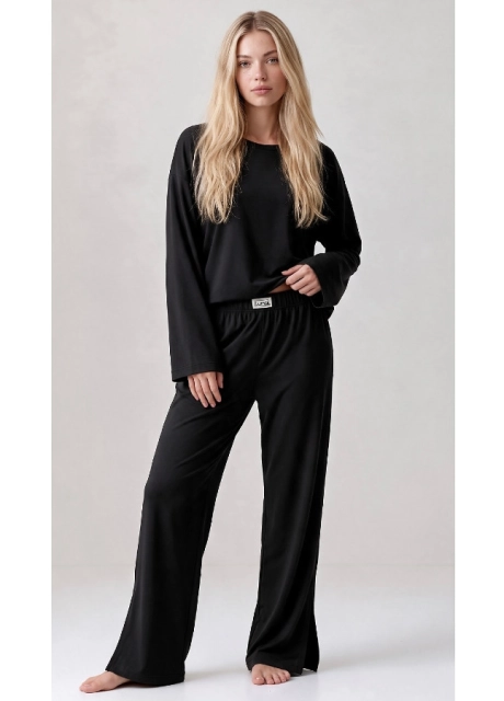 Piżama damska bawełniana długa 1312 czarna - Luna