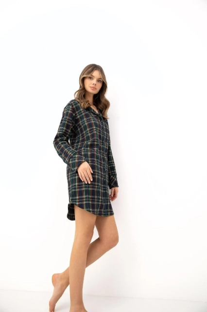 Koszula nocna flanelowa w kratę Skyler - Sensis