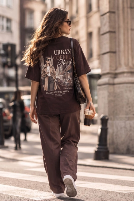 T-shirt Oversize Coffee Mood Dark Chocolate – Wualaa Women