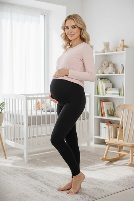 Legginsy ciążowe z elastycznym panelem czarne – Dolce Sonno