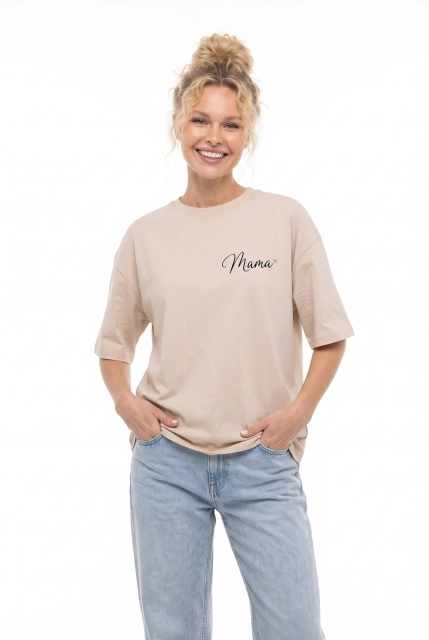 Koszulka Oversize Mama z sercem Beige – Dolce Sonno