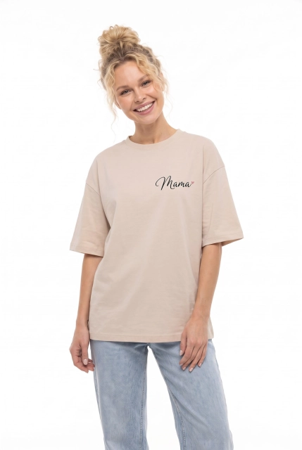 Koszulka Oversize Mama z sercem Beige – Dolce Sonno