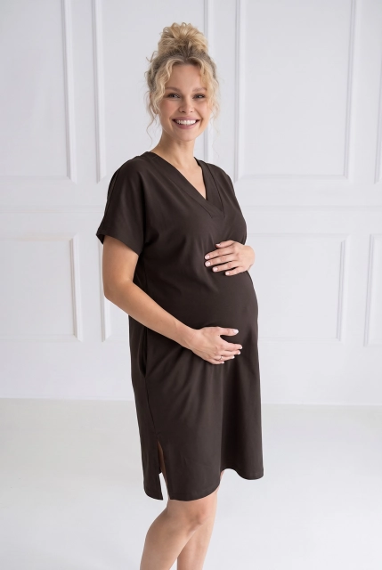 Koszula nocna - Tunika damska Elma z miękkiej dzianiny bawełnianej Chocolate Silk Touch – Dolce Sonno