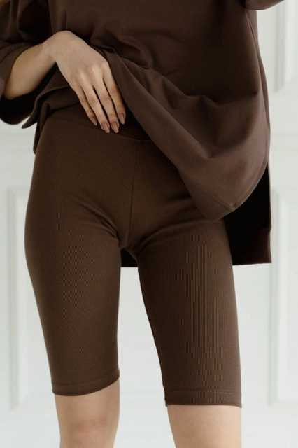 Kolarki, krótkie legginsy prążkowane Dolly/Czekolada - Dolce Sonno