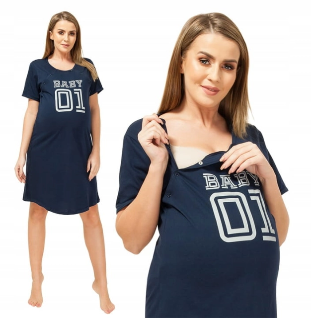 Koszula nocna ciążowa i do karmienia na napy Lara/Baby 01 granatowa - Dolce Sonno