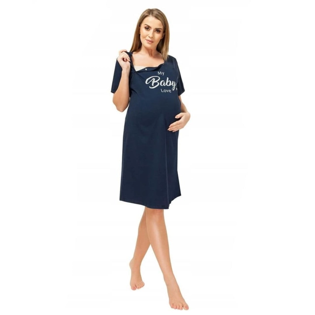 Koszula nocna ciążowa i do karmienia na napy Lara/Baby Love granatowa - Dolce Sonno
