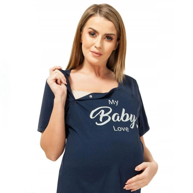 Koszula nocna ciążowa i do karmienia na napy Lara/Baby Love granatowa - Dolce Sonno