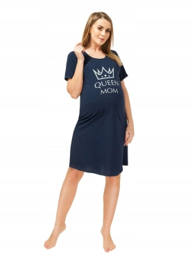 Koszula nocna ciążowa i do karmienia na napy Lara/Queen Mom granatowa Dolce Sonno - II gatunek