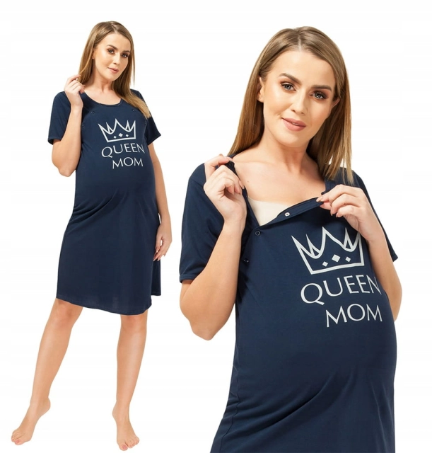 Koszula nocna ciążowa i do karmienia na napy Lara/Queen Mom granatowa - Dolce Sonno
