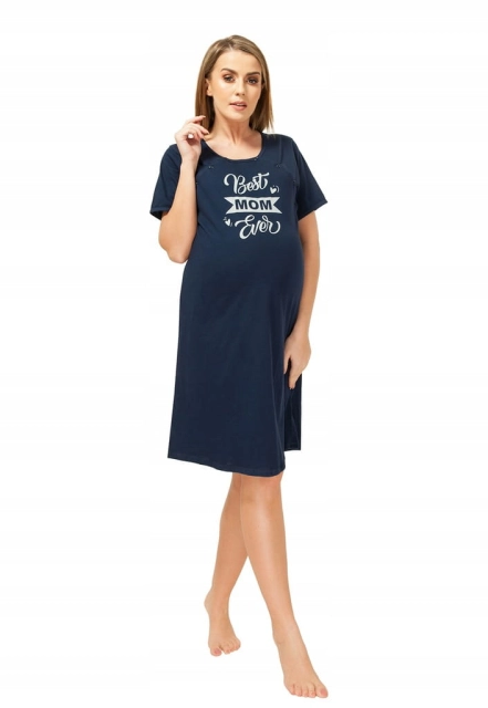 Koszula nocna ciążowa i do karmienia na napy Lara/Best Mom granatowa - Dolce Sonno