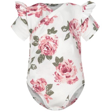 Body kopertowe niemowlęce z krótkim rękawem Białe Róże - Dolce Sonno