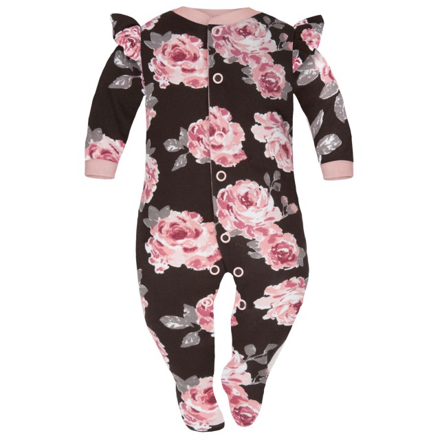 Pajac niemowlęcy z falbankami Brązowe Róże - Dolce Sonno