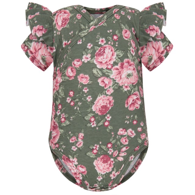 Body kopertowe niemowlęce z krótkim rękawem Kwiaty Zieleń - Dolce Sonno