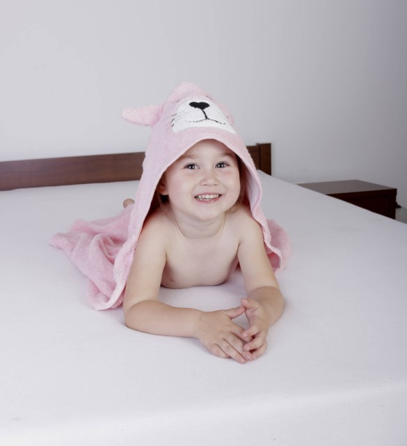 Okrycie kąpielowe 80x80, ręcznik z kapturkiem dla niemowląt Jimmy różowe - Baby Matex