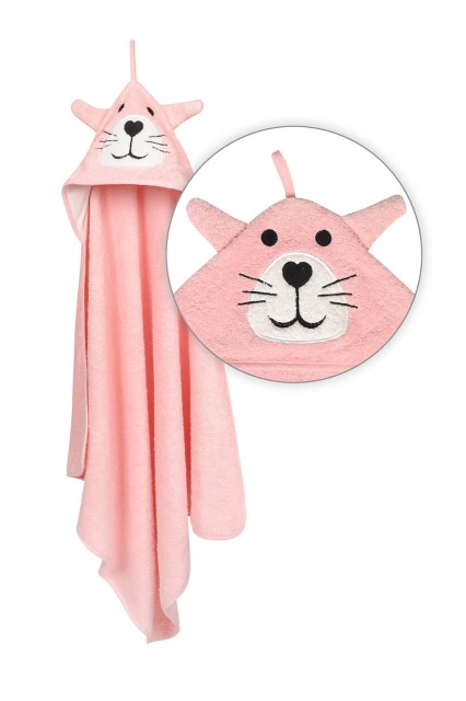 Okrycie kąpielowe 80x80, ręcznik z kapturkiem dla niemowląt Jimmy różowe - Baby Matex