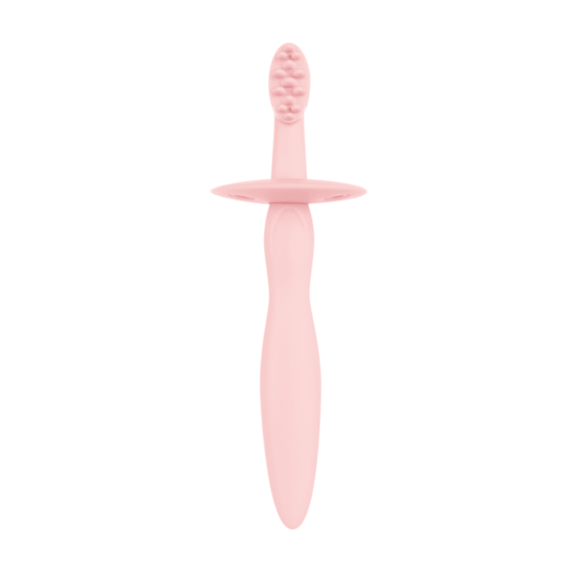 Silikonowa szczoteczka - gryzak z ogranicznikiem różowa Canpol