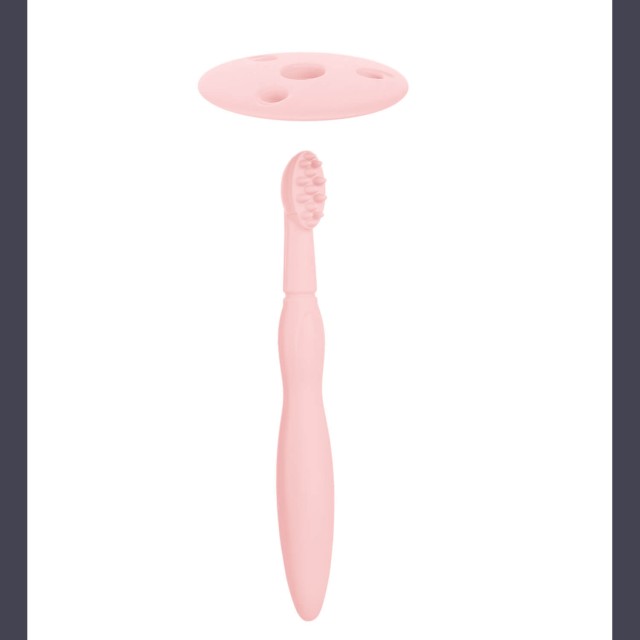 Silikonowa szczoteczka - gryzak z ogranicznikiem różowa Canpol