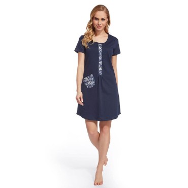 Koszula nocna, ciążowa i do karmienia rewers z krótkim rękawem na napy Flora/ Granat - Dolce Sonno 