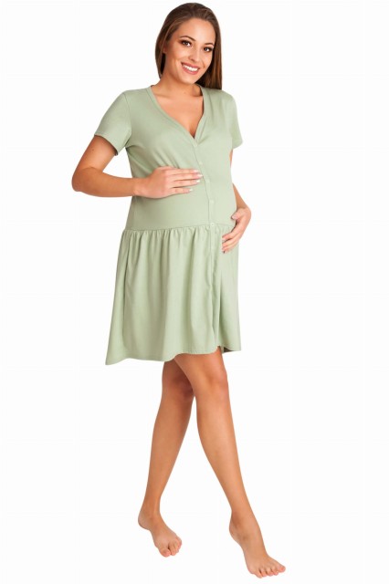 Koszula nocna ciążowa i do karmienia rozpinana Siena/Szałwia - Dolce Sonno