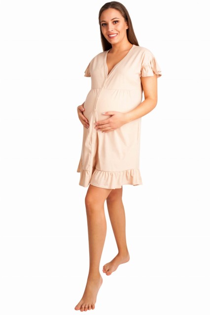 Koszula nocna ciążowa i do karmienia z falbankami Arica/ Beż - Dolce Sonno