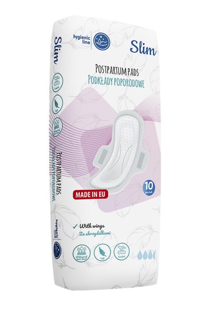 Podkłady poporodowe/ podpaski higieniczne SLIM ze skrzydełkami 10 szt. Akuku