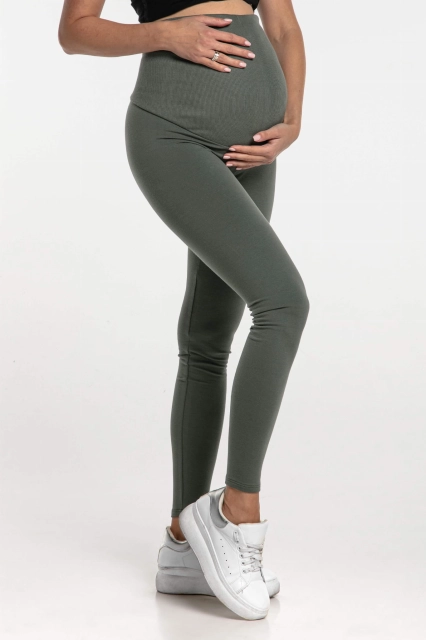 Legginsy dresowe z panelem ciążowym Khaki - Dolce Sonno