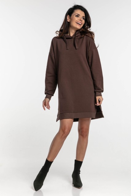 Sukienka dresowa z kapturem Ever/Czekolada - Dolce Sonno