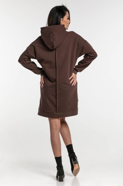 Sukienka dresowa z kapturem Ever/Czekolada - Dolce Sonno