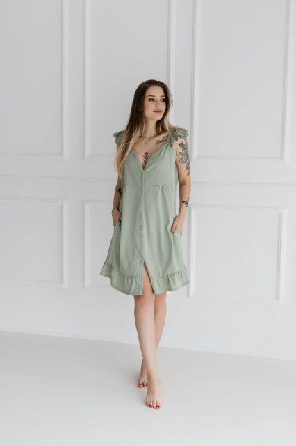 Koszula nocna ciążowa i do karmienia wiązana na ramionach Irma/ Szałwia - Dolce Sonno