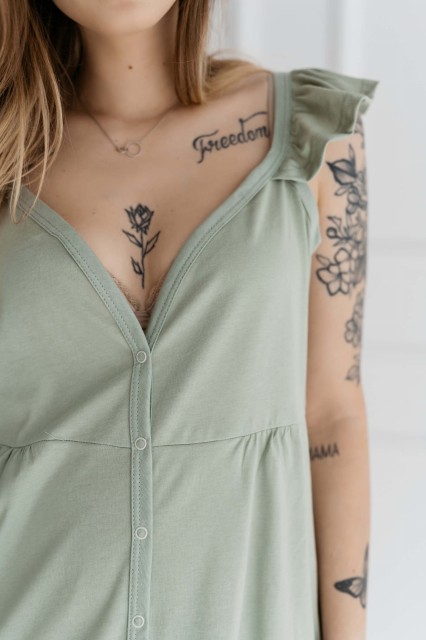 Koszula nocna ciążowa i do karmienia wiązana na ramionach Irma/ Szałwia - Dolce Sonno