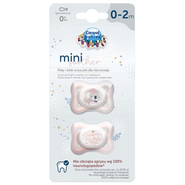 Smoczek uspokajający 2 szt. 0-2 msc MINI Soother Pink - Canpol babies  