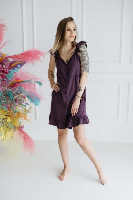 Koszula nocna ciążowa i do karmienia wiązana na ramionach Irma/ Fiolet - Dolce Sonno