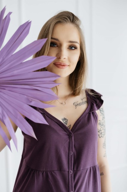 Koszula nocna ciążowa i do karmienia wiązana na ramionach Irma/ Fiolet - Dolce Sonno