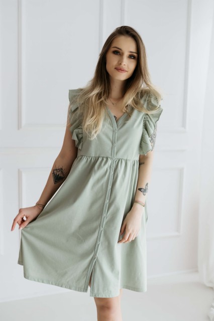 Koszula nocna ciążowa i do karmienia rozpinana Roma/ Szałwia - Dolce Sonno